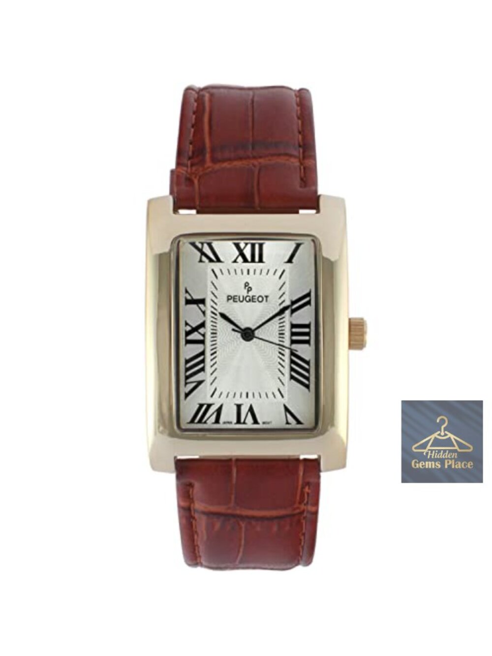 Men's Vintage Tank 14K Gold Plated Roman Numeral Leather Watch